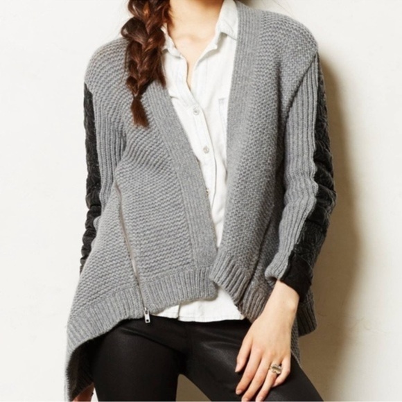 Anthropologie | Moth | Gray Oltrarno Faux Leather Cardigan |  Women’s Size XXS - Picture 1 of 6